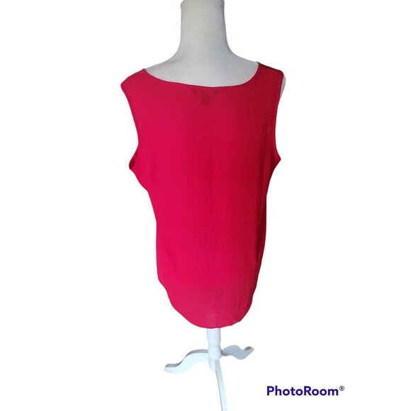 Gnw Red Solid Sleevless Tank Top Blouse Womans Size Large Flowy Summer Vneck - Picture 2 of 4